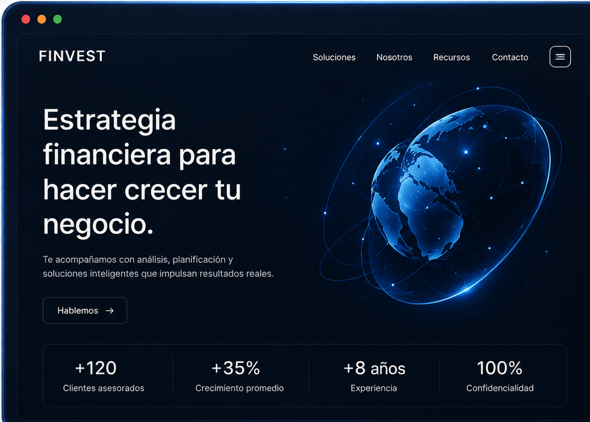 Vista previa de sitio corporativo financiero Finvest