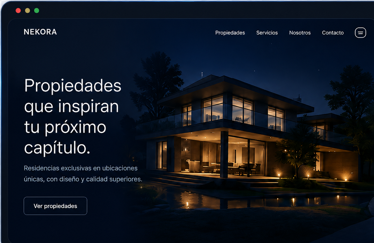 Vista previa de sitio web inmobiliario premium Nekora