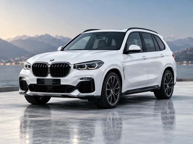 White BMW X5 by the water