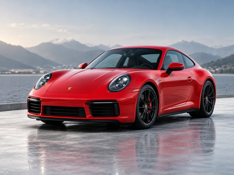 Red Porsche 911 by the water