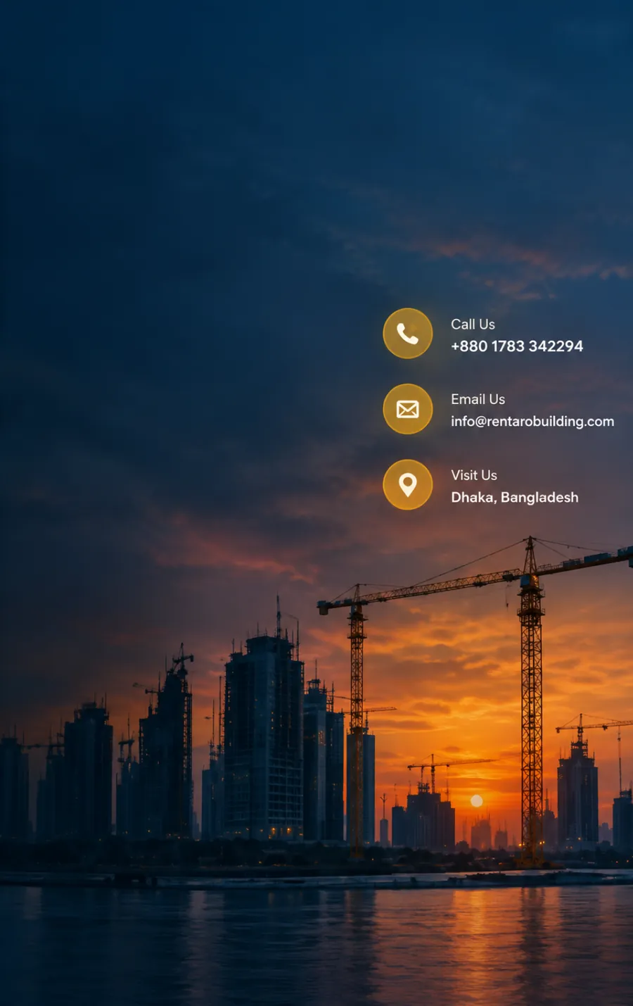City skyline under construction at sunset