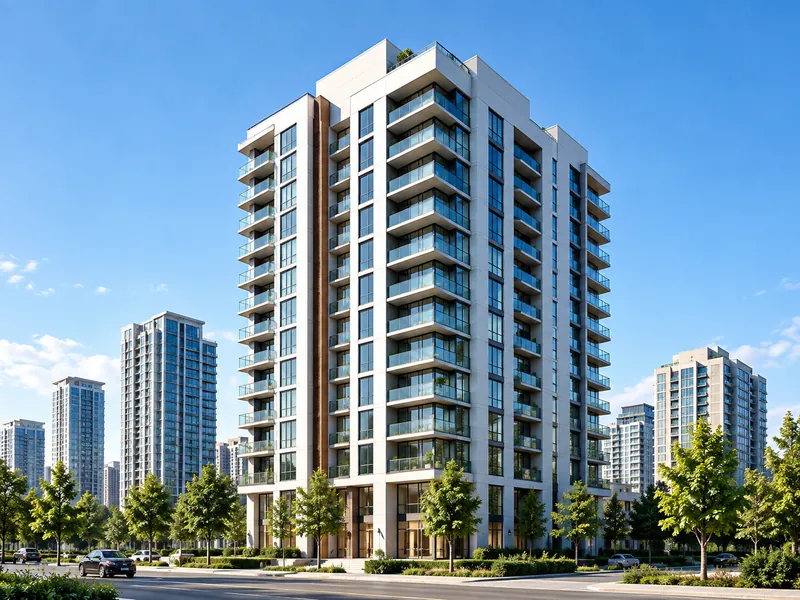 Torre residencial moderna rodeada de parques