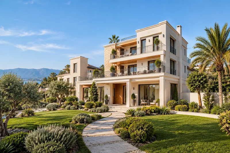 Residencia de estilo clásico con jardín paisajístico