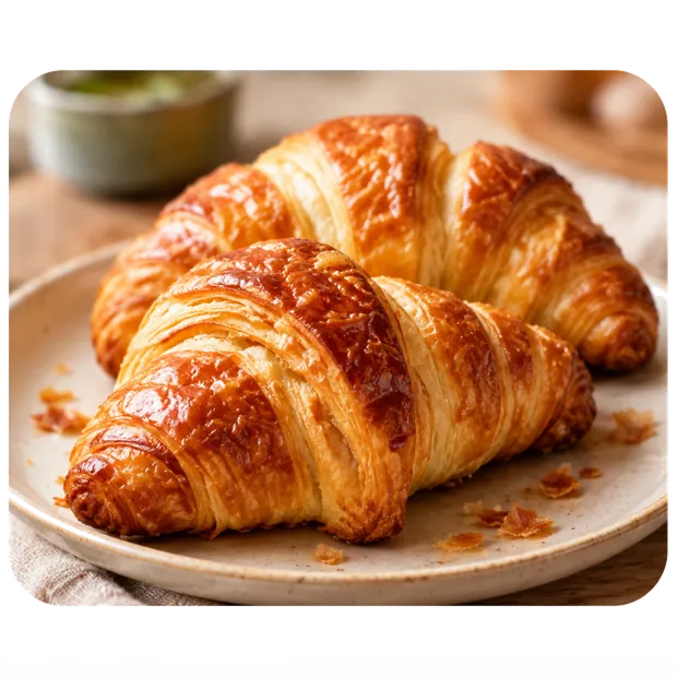 Two butter croissants on a plate