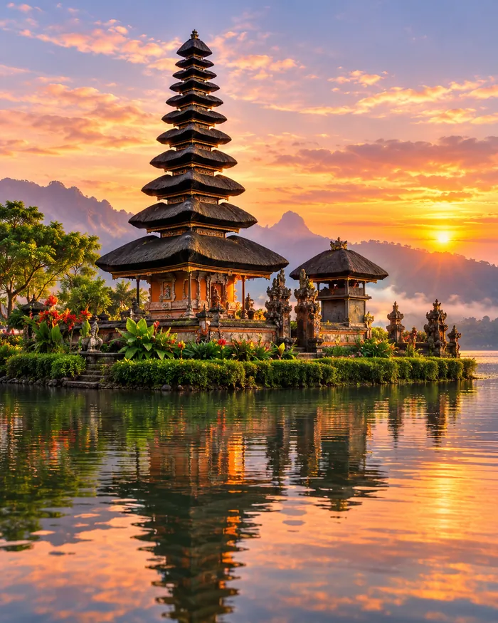 Templo Ulun Danu sobre el lago, en Bali